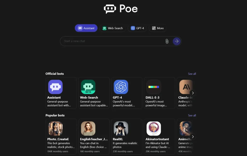 Poe – Collection of AI Bots