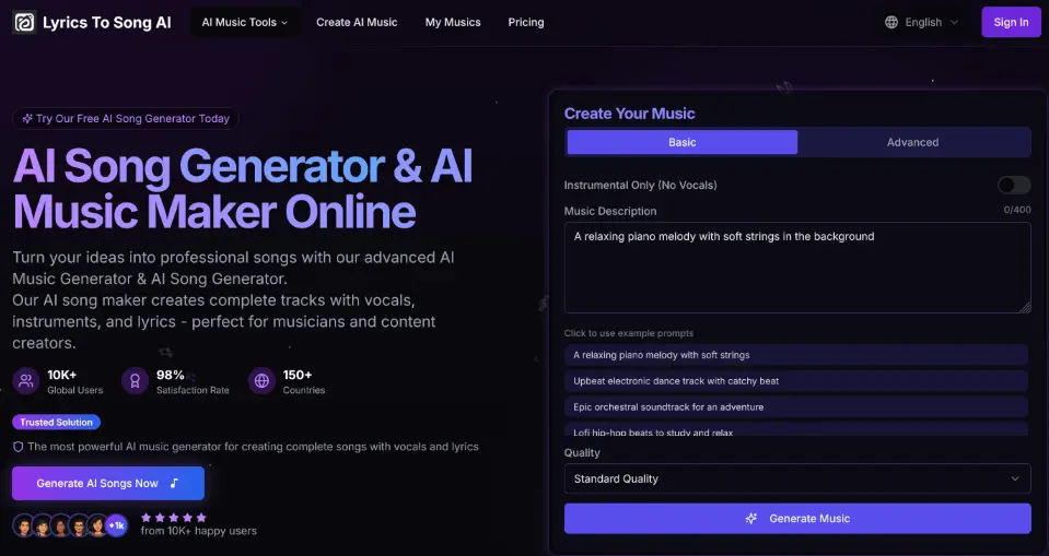 LyricsToSongAI – AI Music Generator
