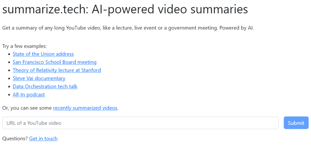 summarize.tech – YouTube Video Summaries